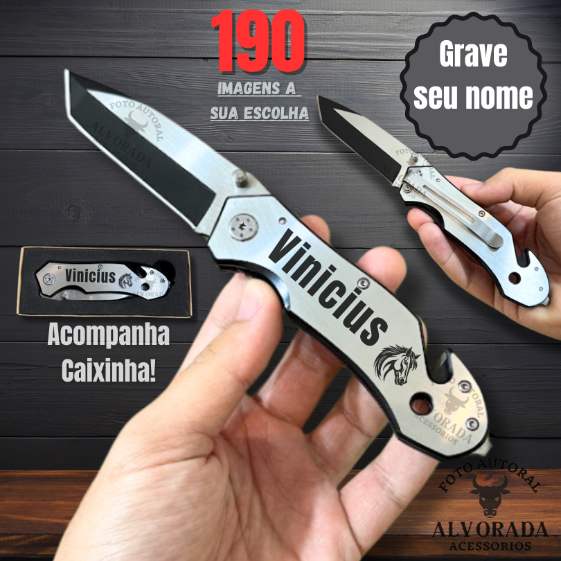Canivete Tático Pesado Inox com Seu Nome Gravado