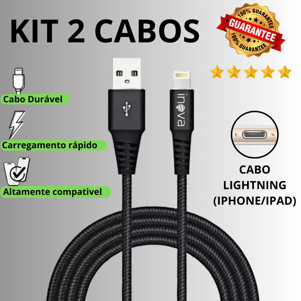 KIT COM 02 CABOS / Cabo Carregador Ultra Rápido R