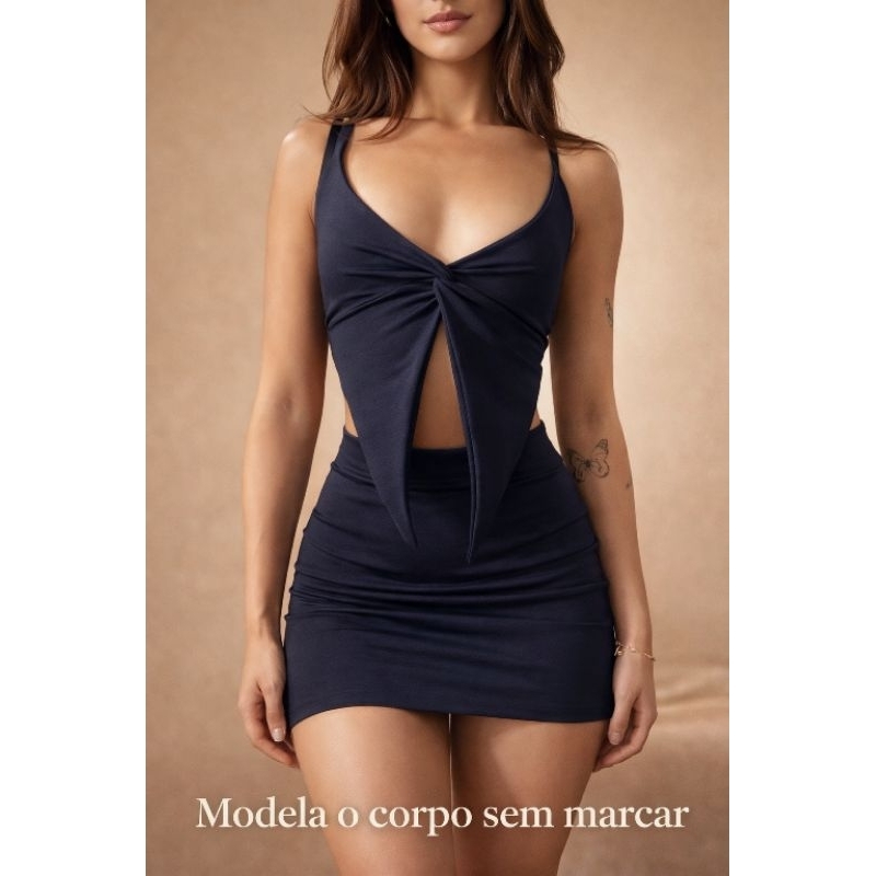 Conjunto Mini Saia Com Cropedd Assimétrico Curto 