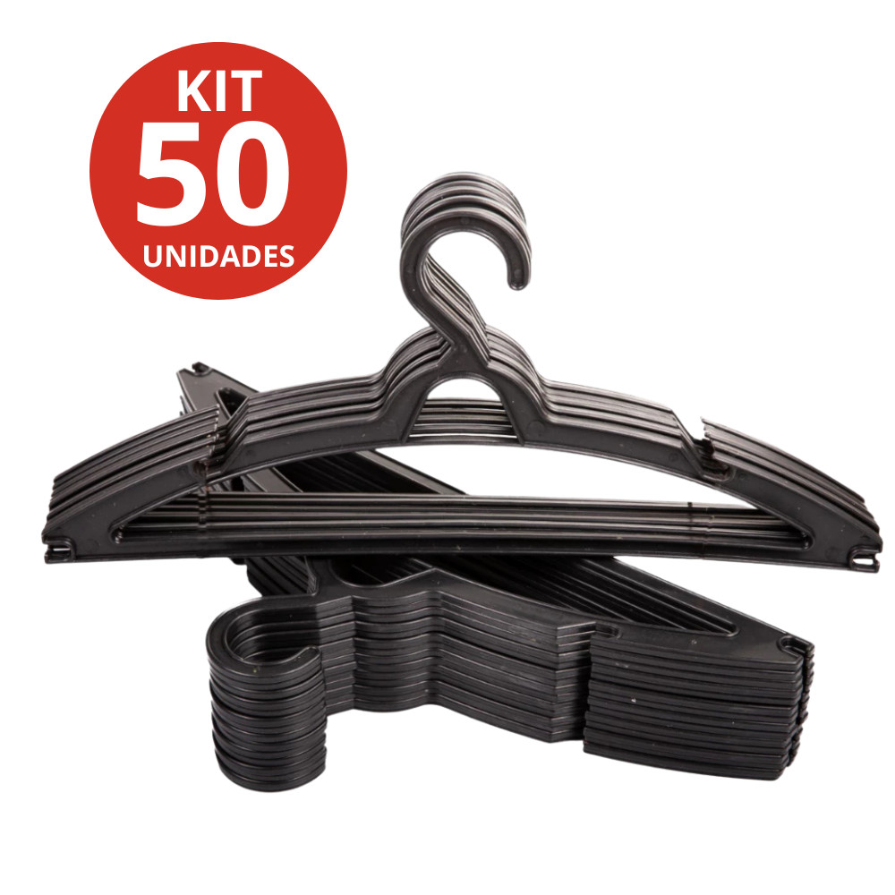 Kit 50 Cabides Preto Adulto Reforçado Premium