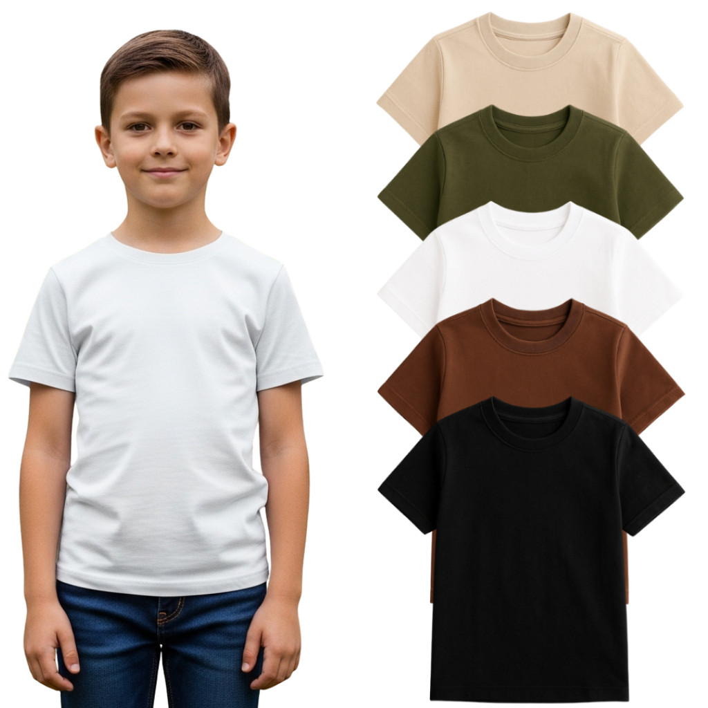 Kit 5 Camisetas Infantil Básicas 100% Algodão   