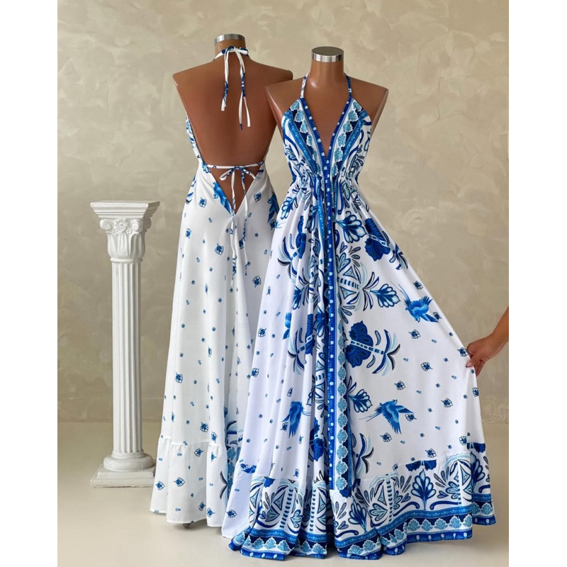 Vestido Femenina Longo Indiano Estampado Elegante