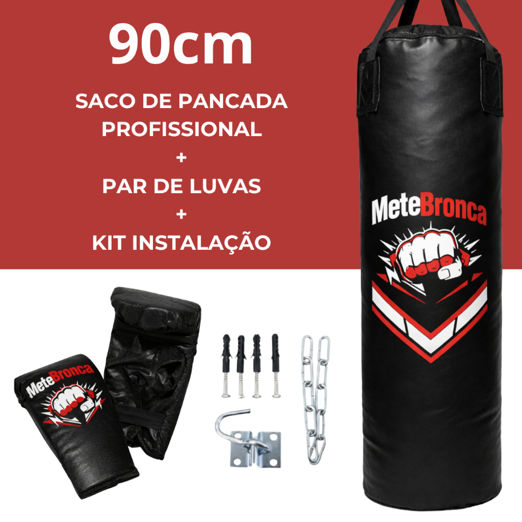 Saco de Pancada 90cm + Par de Luvas + Suporte de f