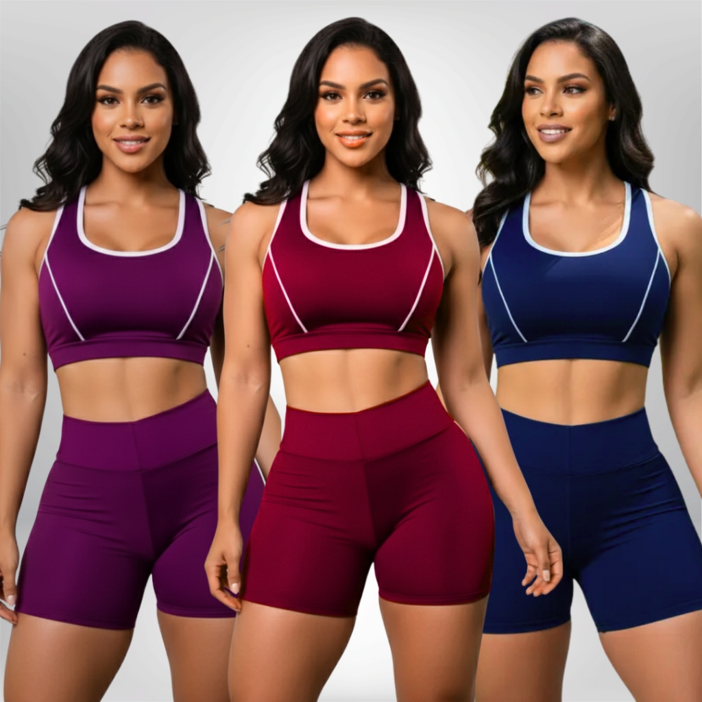 Conjuntos Fitness Feminino Top e Short com Cintura