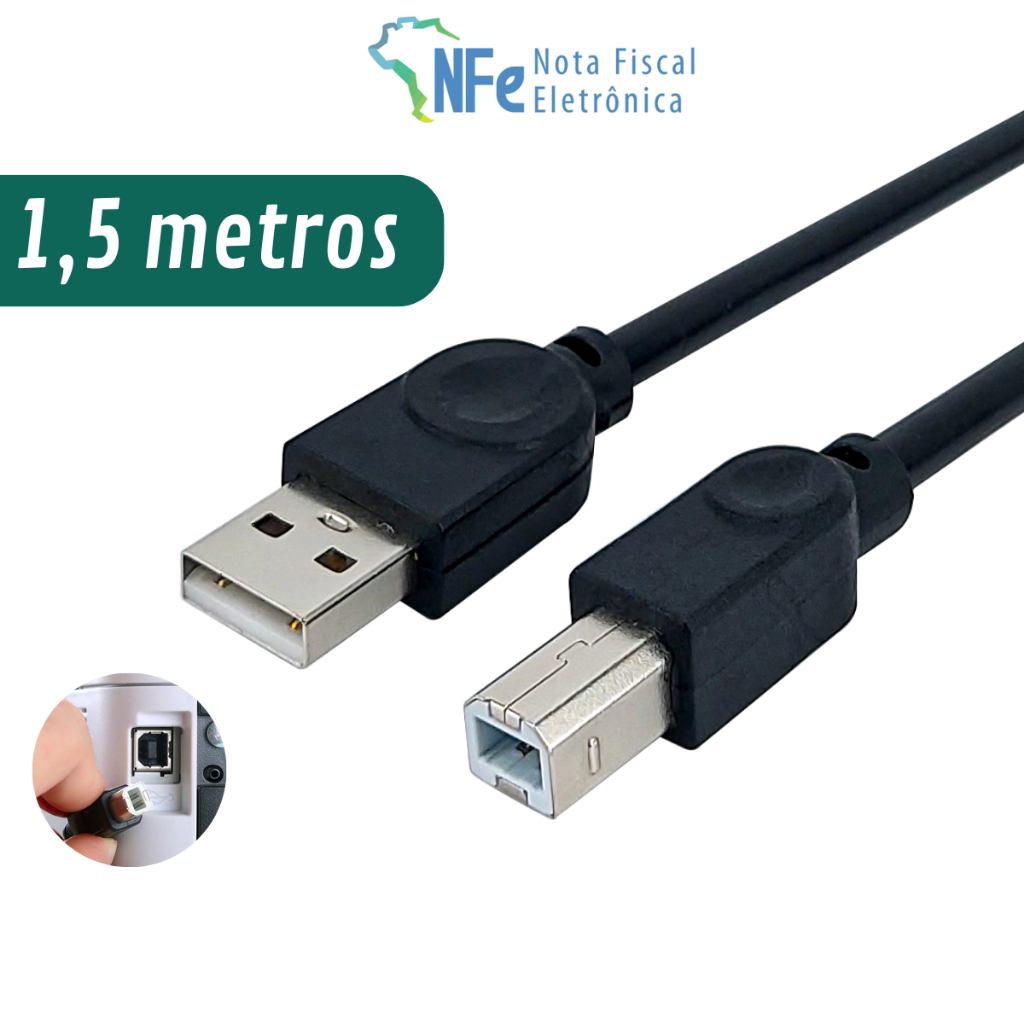 Cabo USB Tipo B com 1,5 metros para Impressora Sca