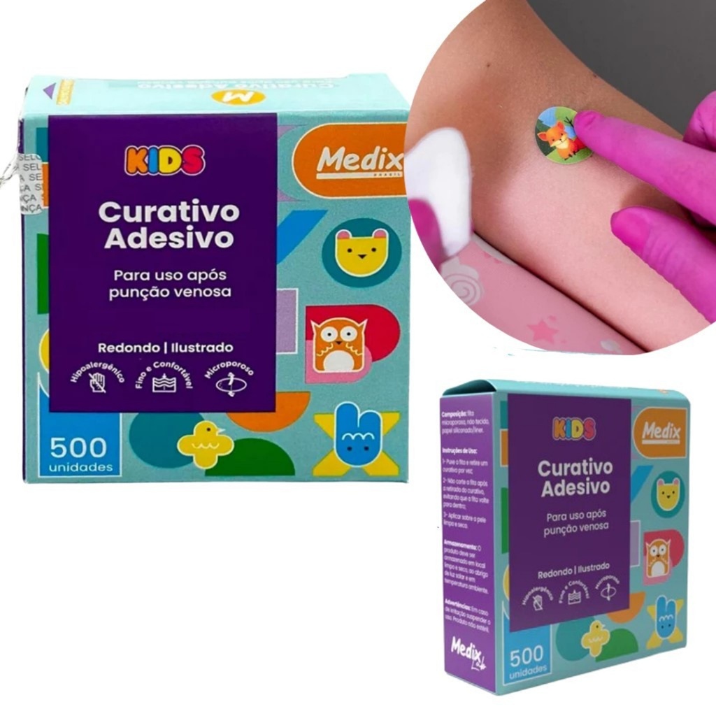 Curativo Redondo Blood Stop Bandagem Kids 500 Unid