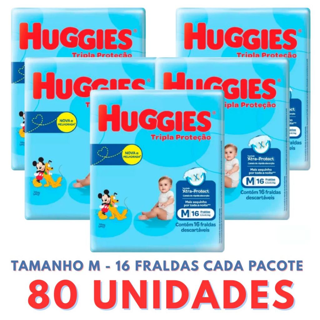 Kit 5 Pacotes de Fralda Huggies Tripla Proteção 