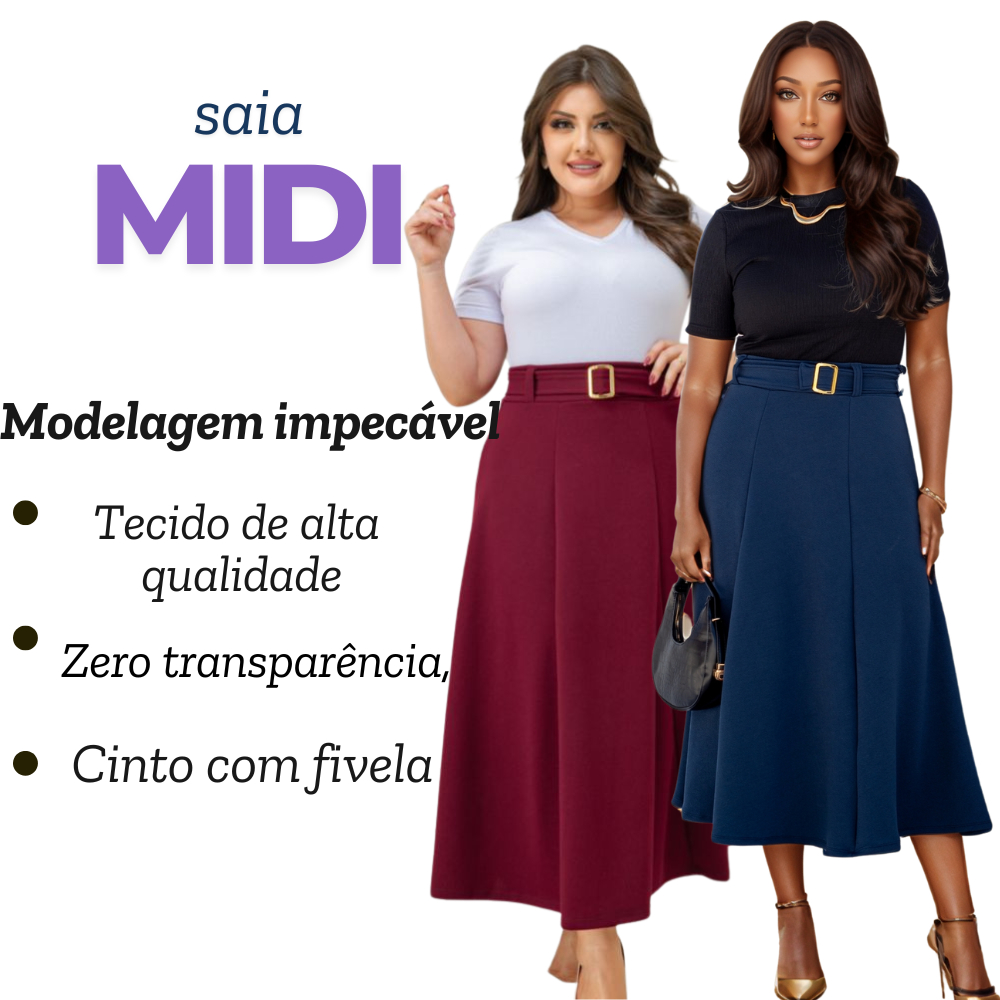 Saia Midi Evangélica Feminina  Elegância em Core