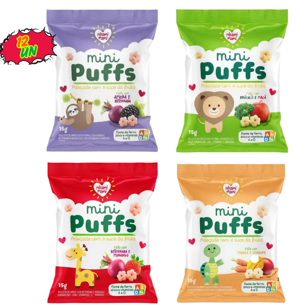 Mini Puffs Snack P/ Crianças Mix De Sabores 12 Un