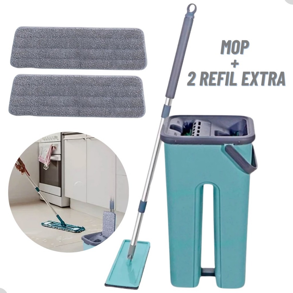 Mop Flat Esfregão Com Balde Rodo Mágico Lava Sec