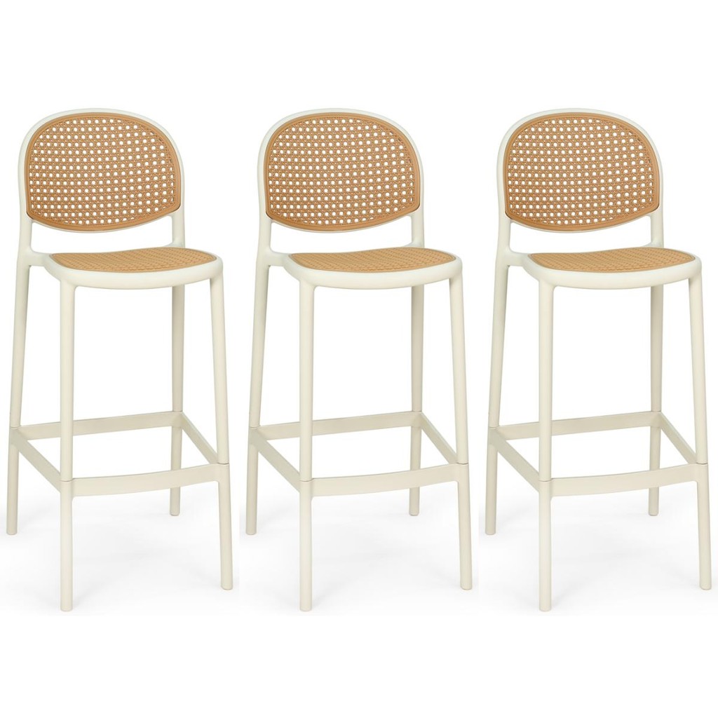 Kit 3 Banqueta Alta com Encosto Roma em Polipropil