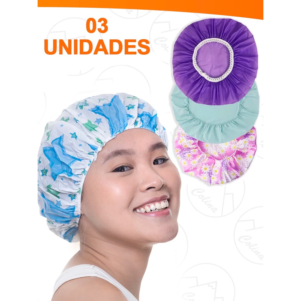 Kit 3 Toucas Para Banho Com Elástico Impermeável