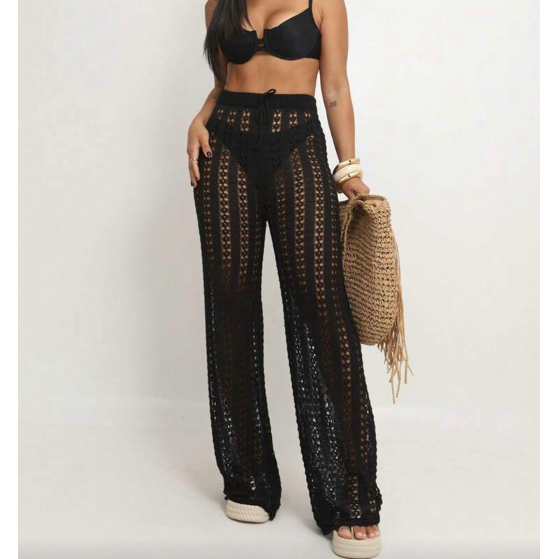 Saída de praia calça tricot pantalona verão 202