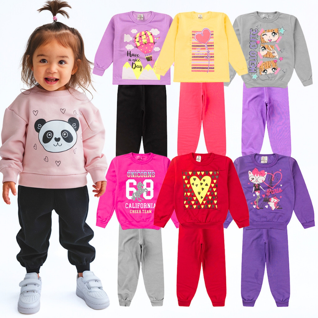 Kit 8 Peças Conjunto Moletom Infantil Menina Inve