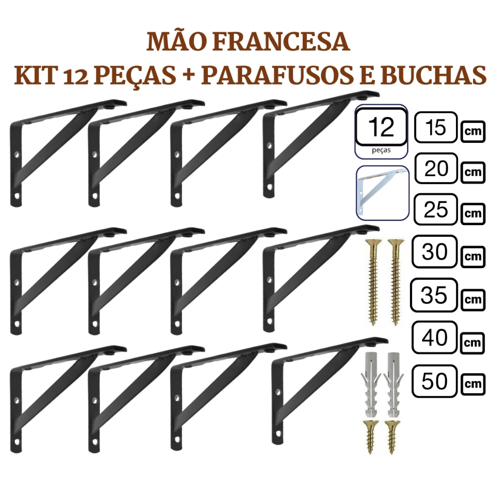 Mão Francesa 12 peças Suporte Cantoneira para Pr
