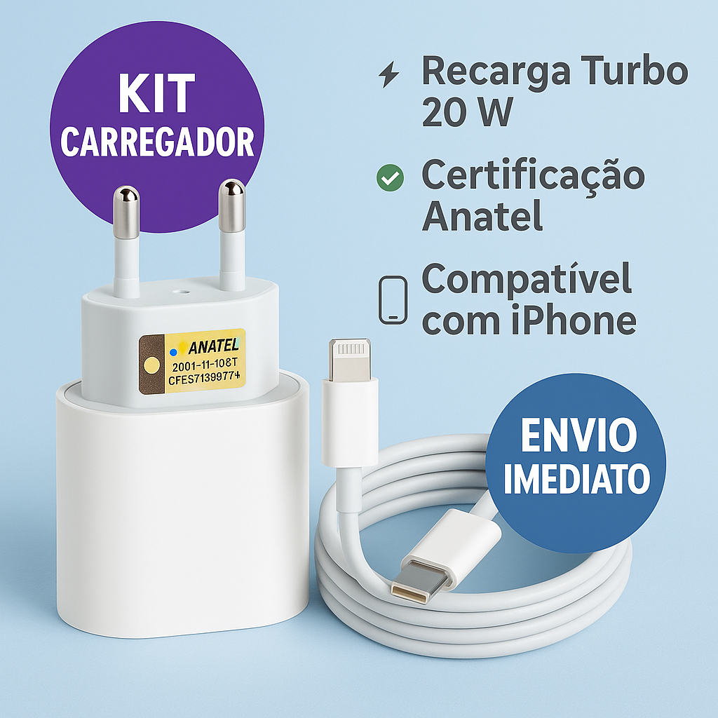 Kit Carregador IPhone Turbo 20w Fonte e Cabo