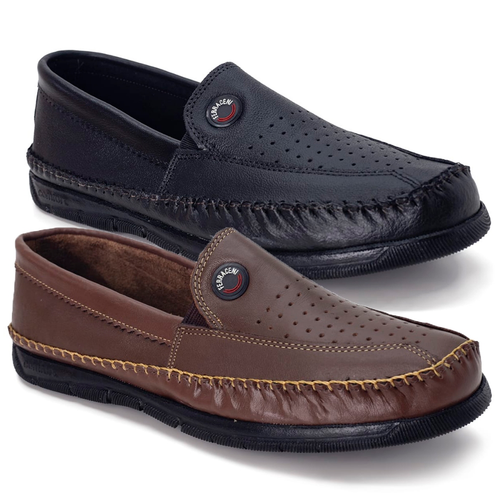 Kit 2 Pares Mocassim Masculino Couro Linha Confort