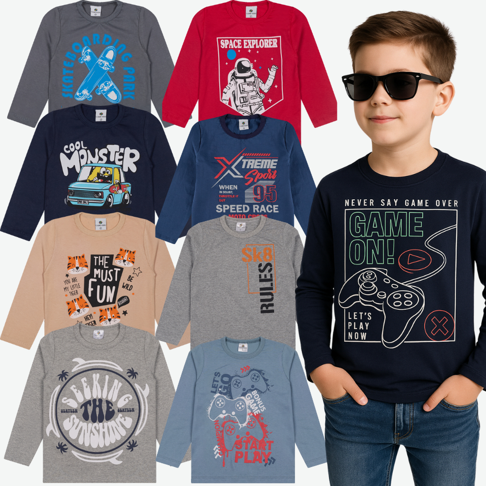 Kit Blusa Manga Longa Infantil 100% Algodão do 01