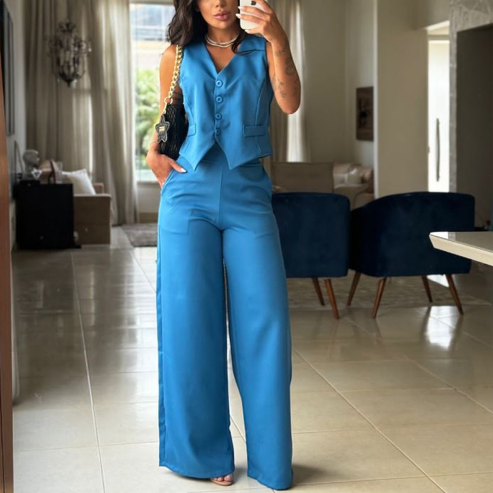 Conjunto Social Calça Pantalona Cintura alta bols