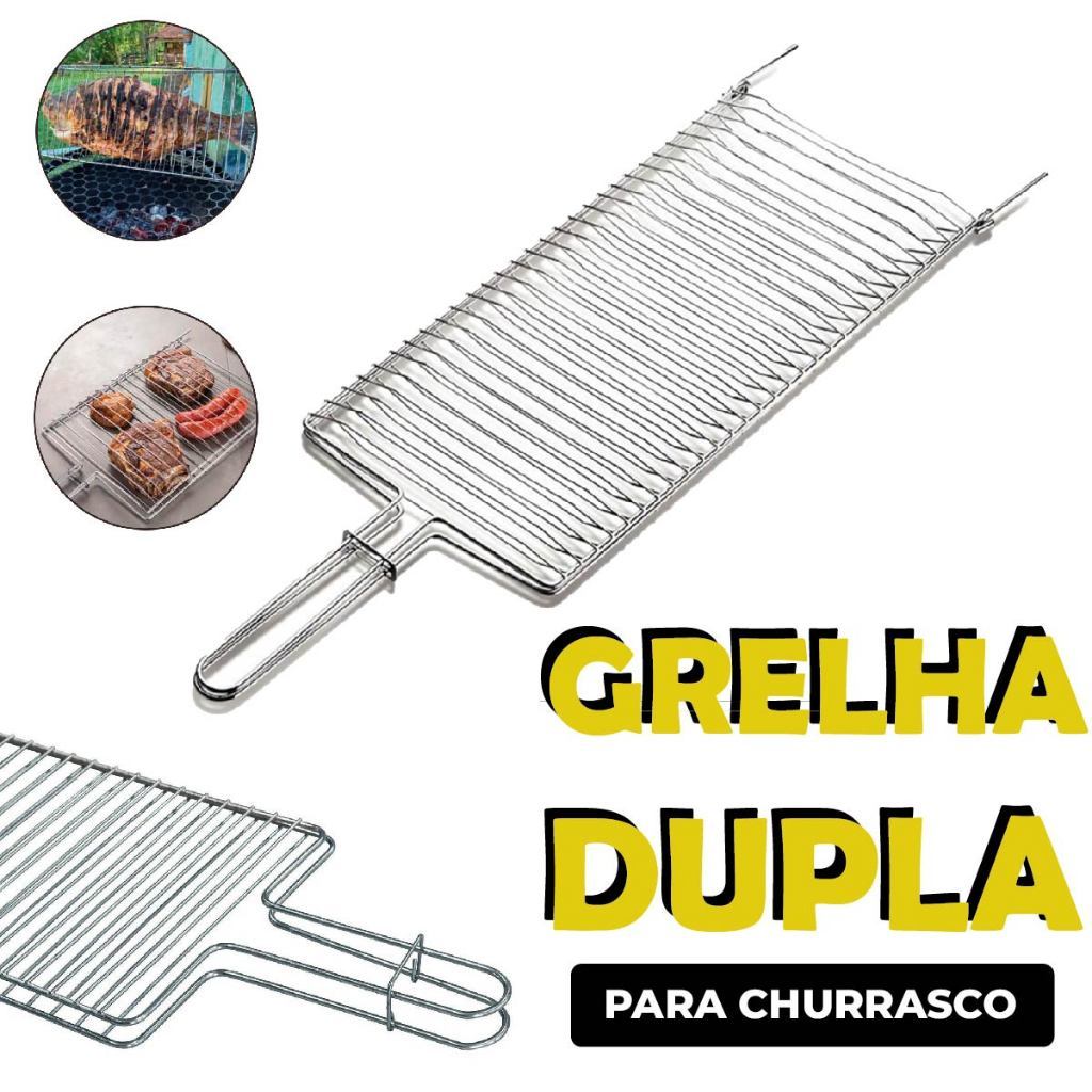 Grelha Dupla folha Grande Churrasco Peixe Frango L