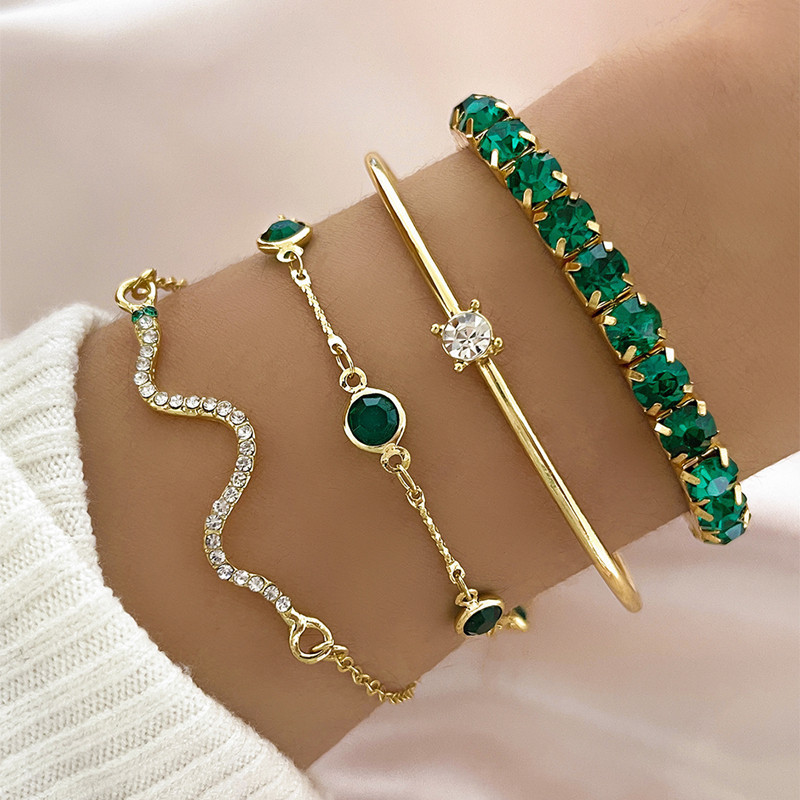 Conjunto de 4 peças Pulseira esmeralda verde diam