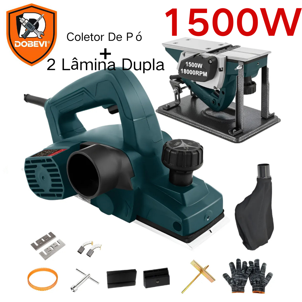 Plaina Elétrica Manual Profissional 1500w 2 Lâmi