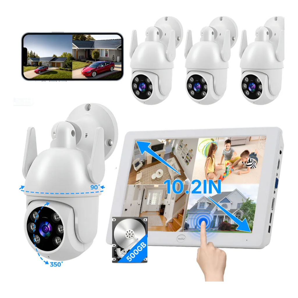 Kit 4 Segurança Com Monitor Gravador Nvr 360° WI