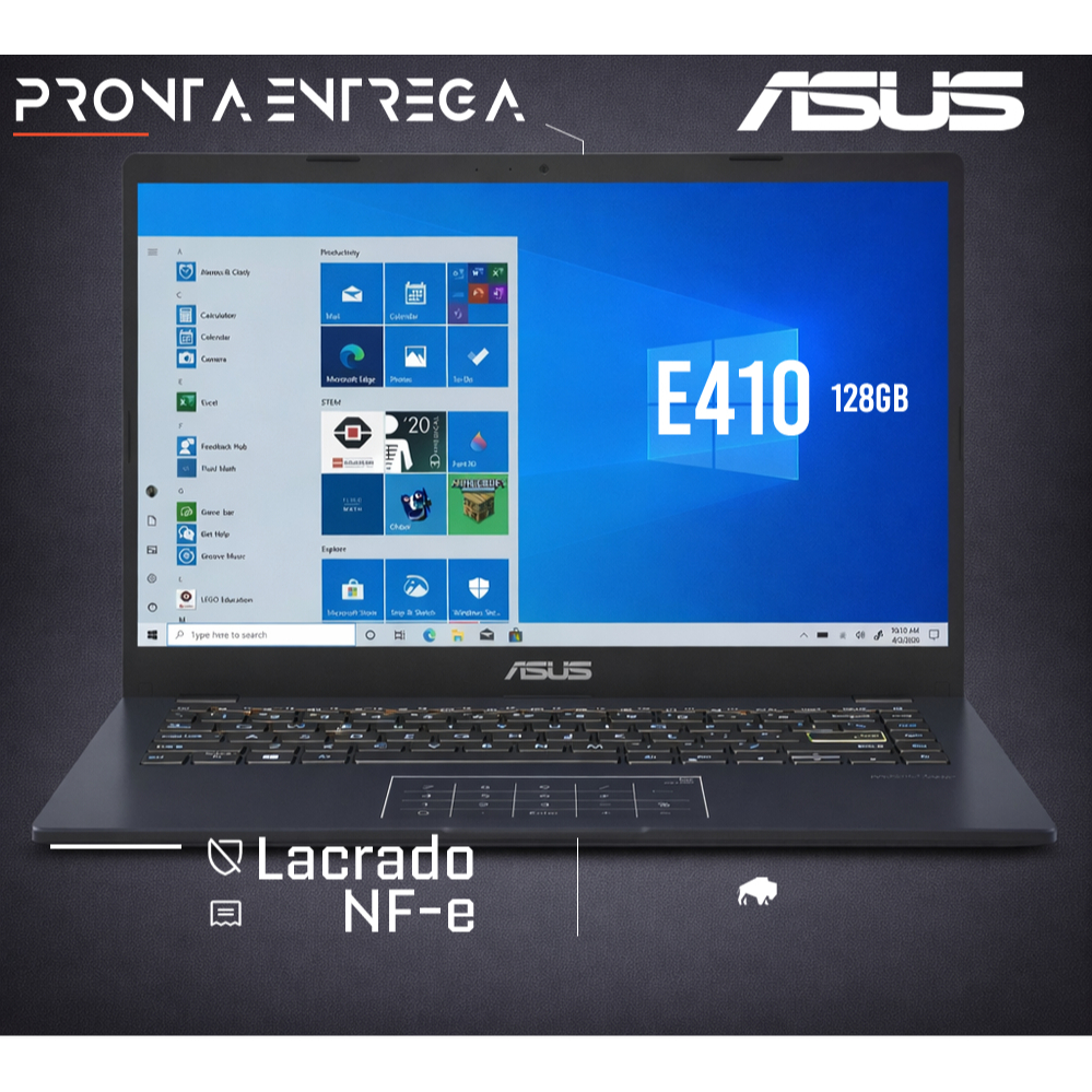 Notebook Asus E410 Intel 128GB SSD DDR4 Webcam Wi-