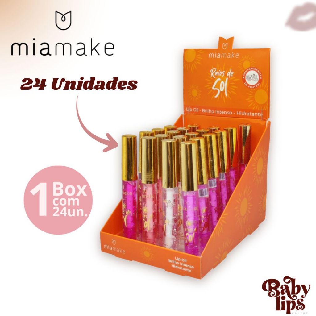 Box c/ 24 Lip Oil Gloss Hidratante Raios de Sol Mi