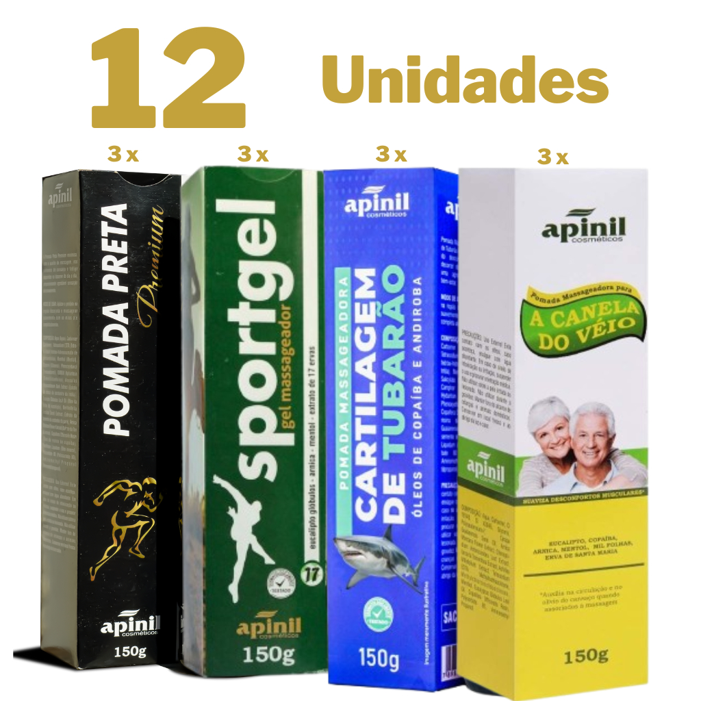 Kit 12 Pomadas Premium para Alívio de Dores Muscu
