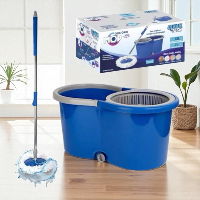 Mop Esfregão Giratorio 360 Balde Reservatório 8L
