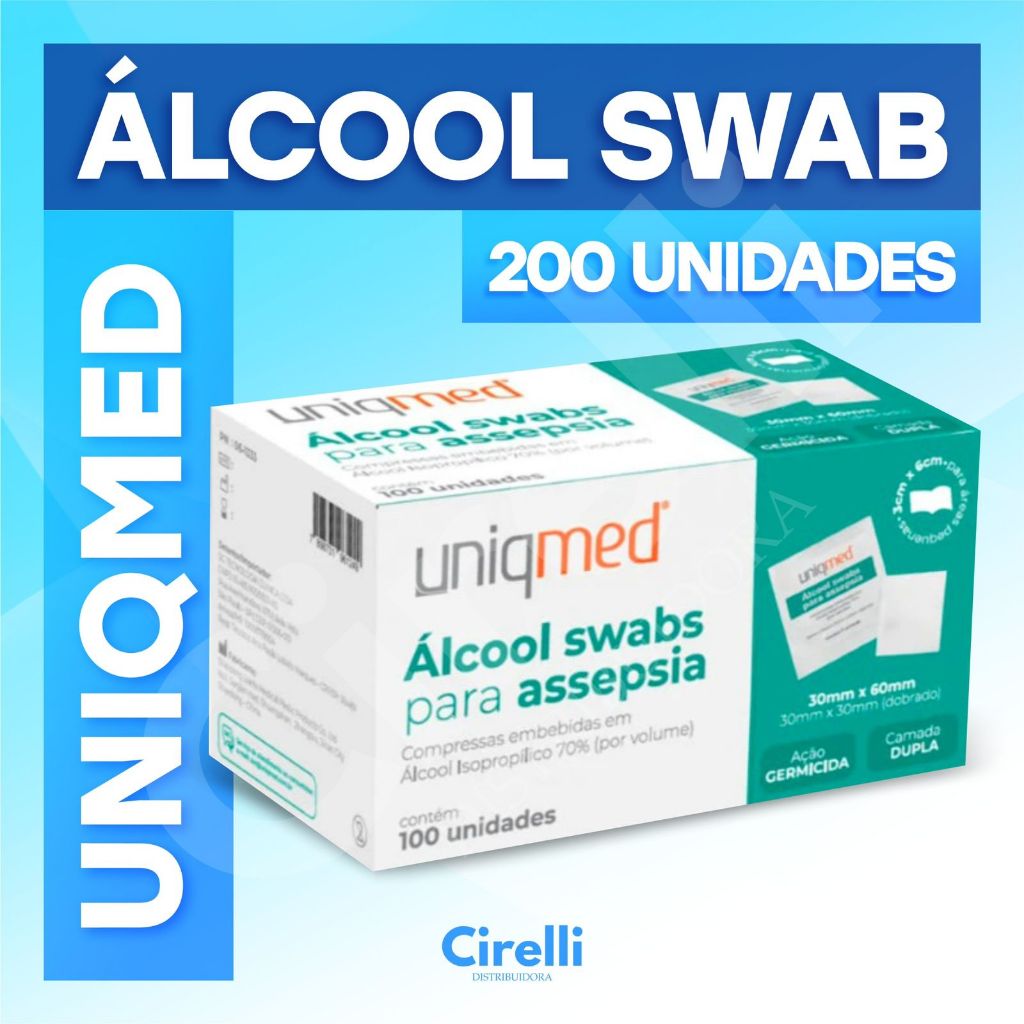 Álcool Swab Uniqmed 200 Unidades  Prático para H