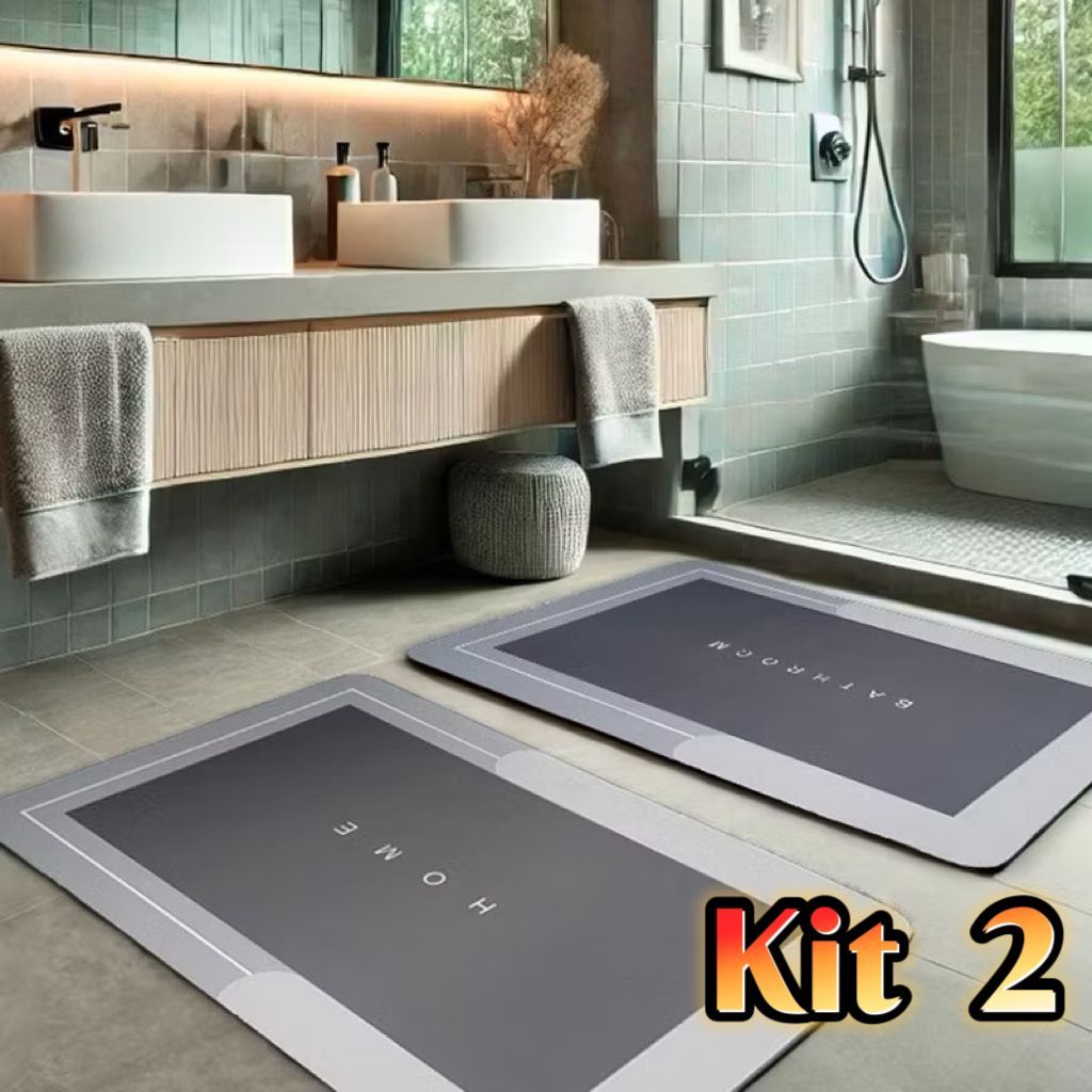 KIT Tapete De Banheiro Quadrado Absorve Água Anti