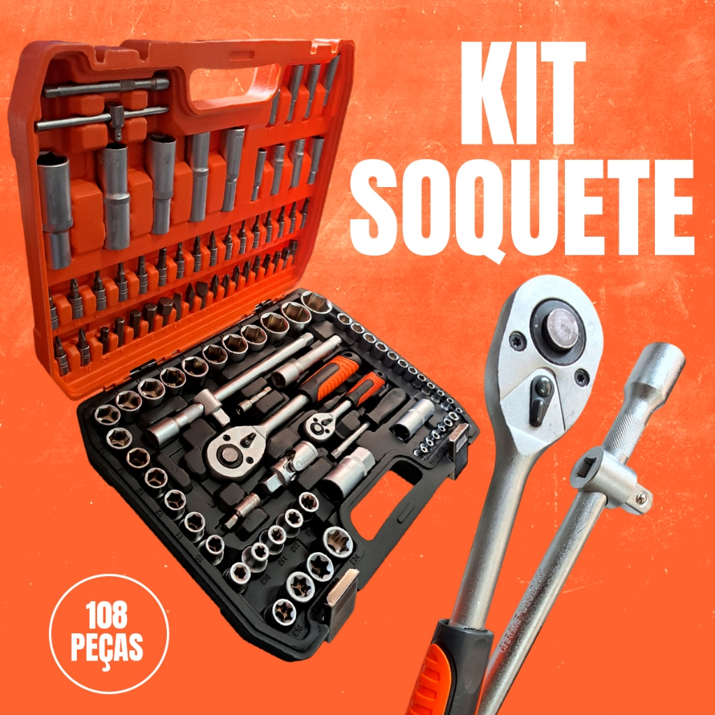 Kit Ferramentas 108 Peças Conjunto Soquete Sextav
