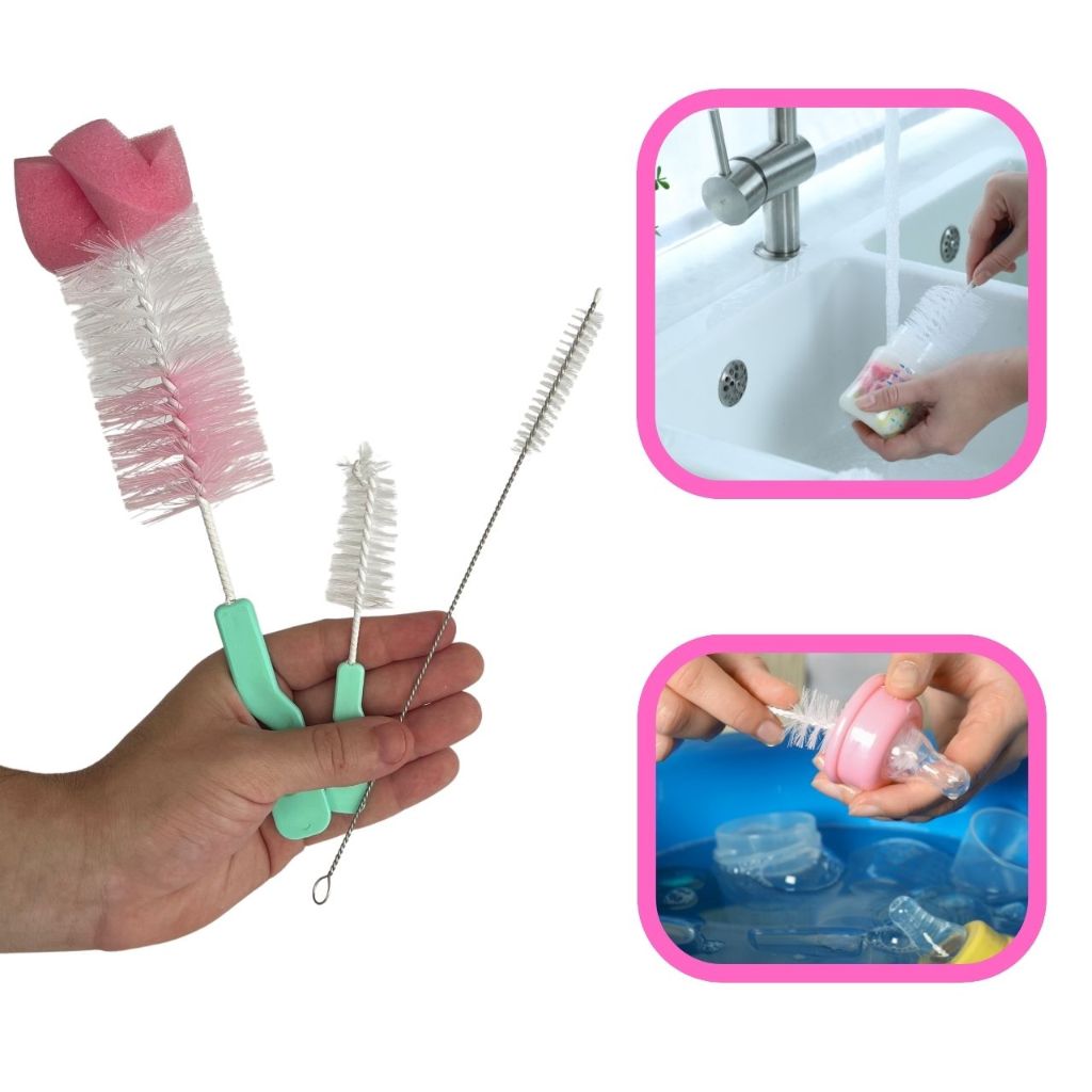 3 Escova Para Limpeza De Mamadeira e Bico Uso Mult