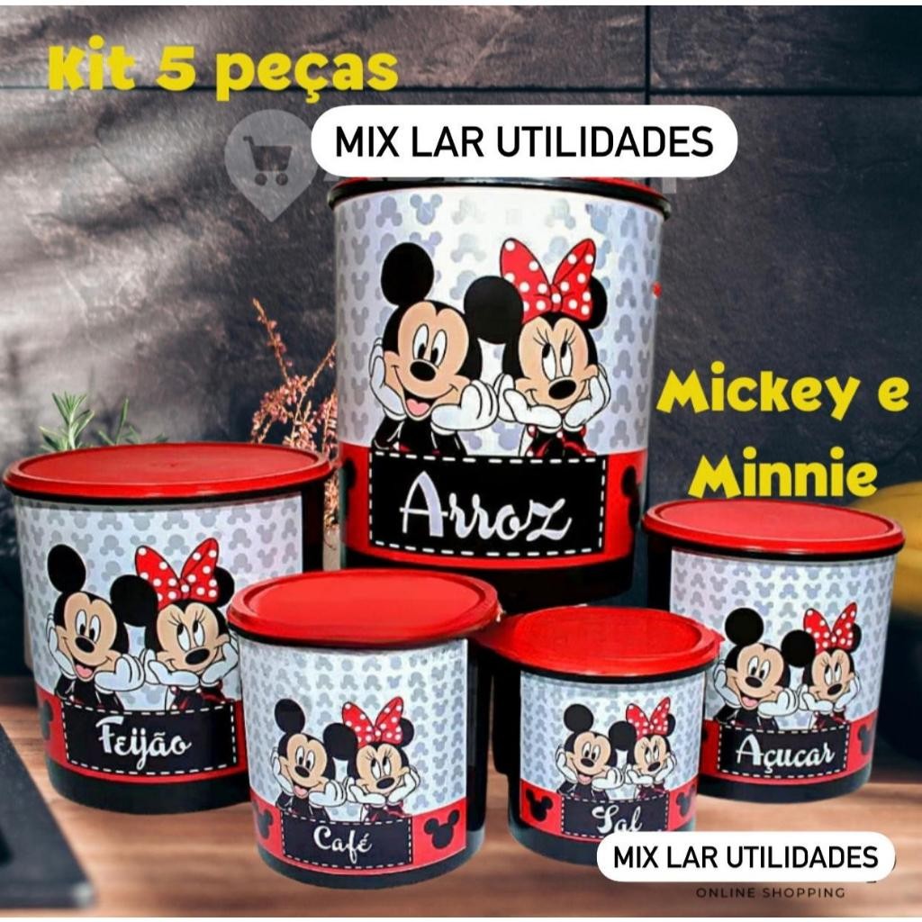 Kit Mantimentos 5 potes para alimentos Mickey e Mi