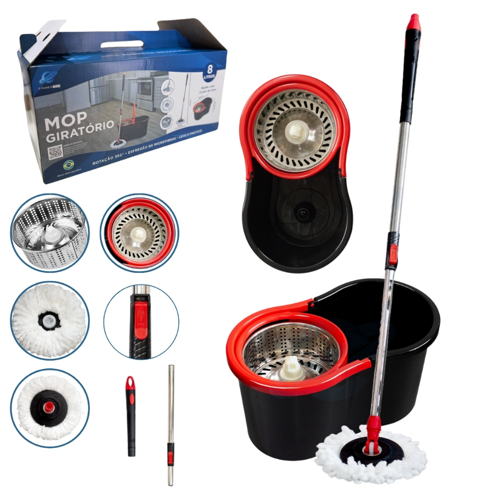 Mop Giratório Inox Cabo Regulável Balde Refil Mi