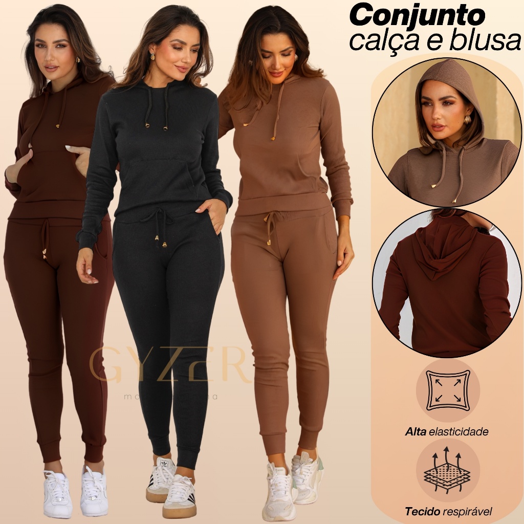 Conjunto Feminino Calça Jogger e Blusa Canguru C 