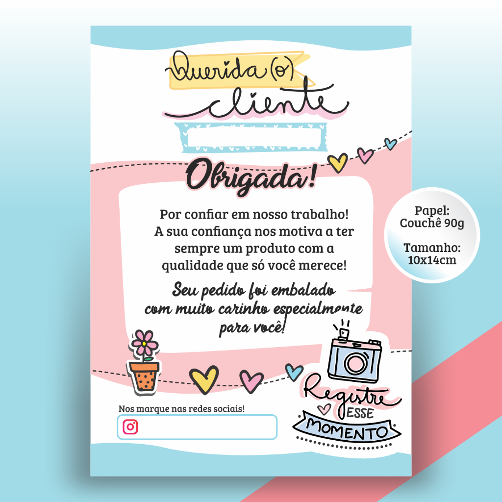 110 Folhetos Carta de Agradecimento ao Cliente 10&