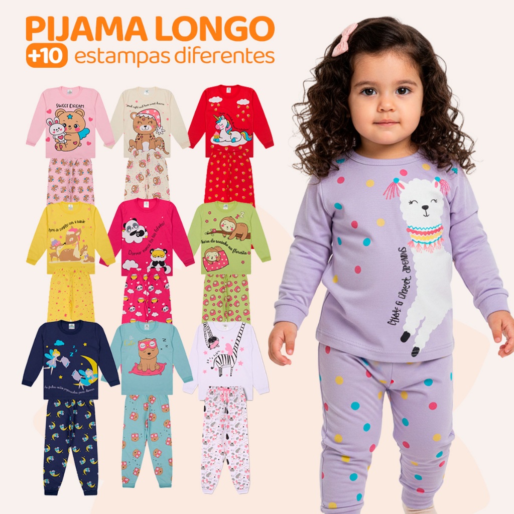Kit Bebe 6 Peças Pijama Infantil Menina Manga Com