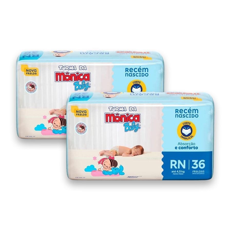 Kit 2pacotes Fralda RN Turma da Mônica 36un cada 
