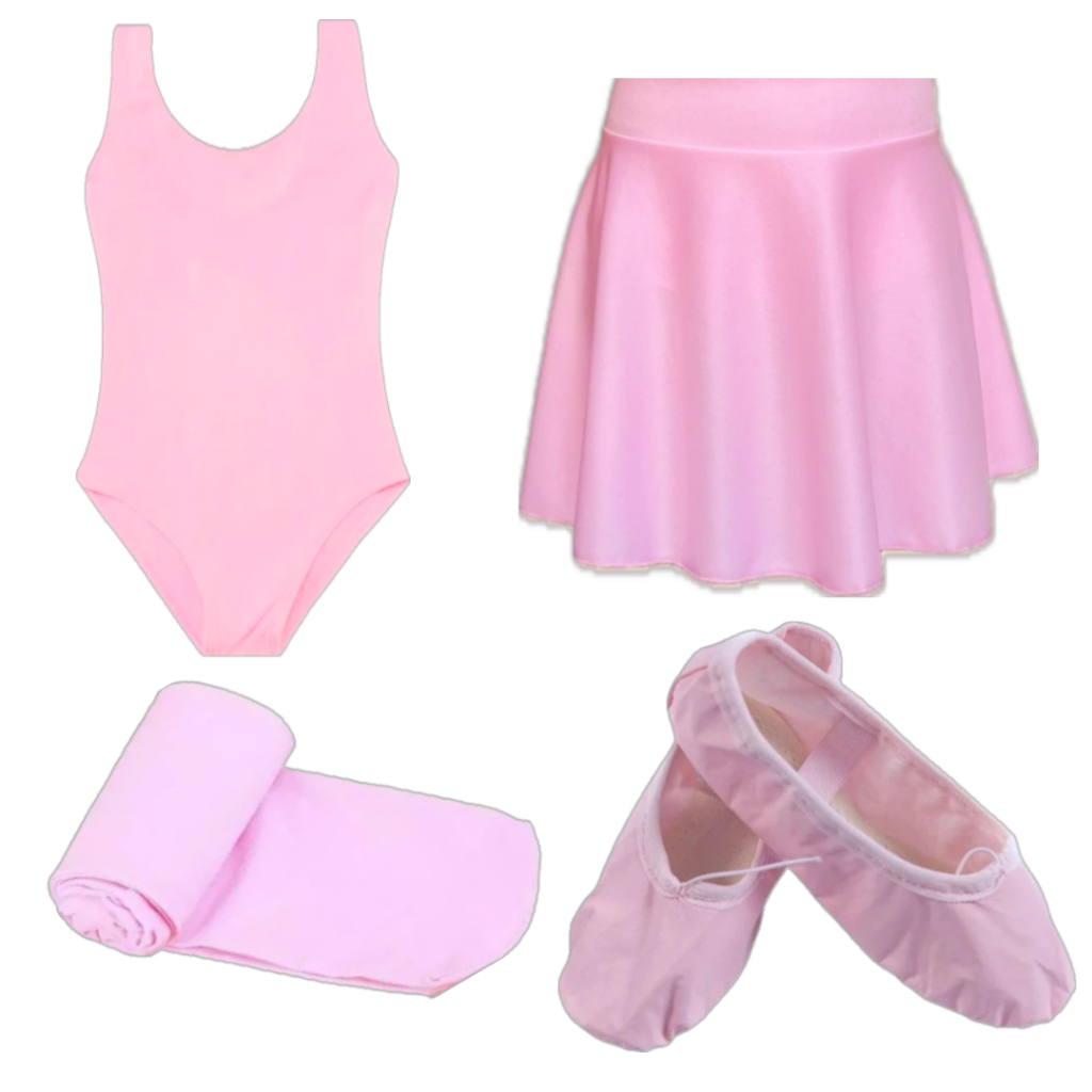 Kit Ballet Infantil Rosa Com 4 Itens: Collant Rega