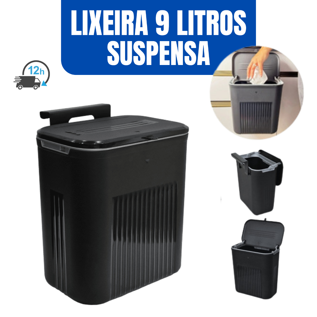 Lixeira Suspensa Com Tampa 9 Litros C/ Suporte De 
