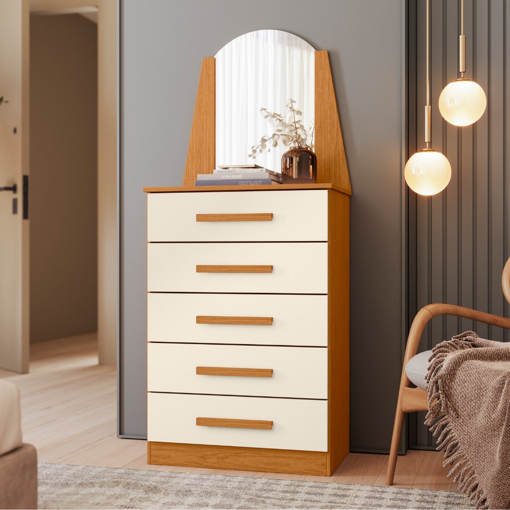 Cômoda New Veneza com 5 Gavetas e Espelheira R