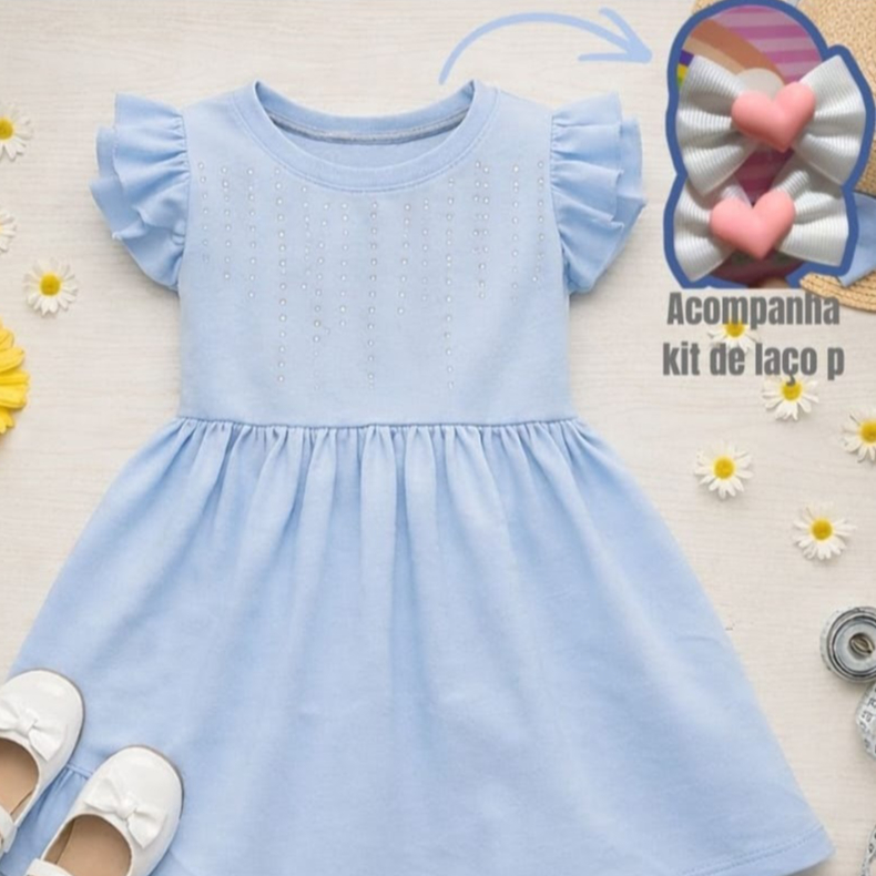Vestido Infantil Menina 2 ao 8 Anos + kit laço pa