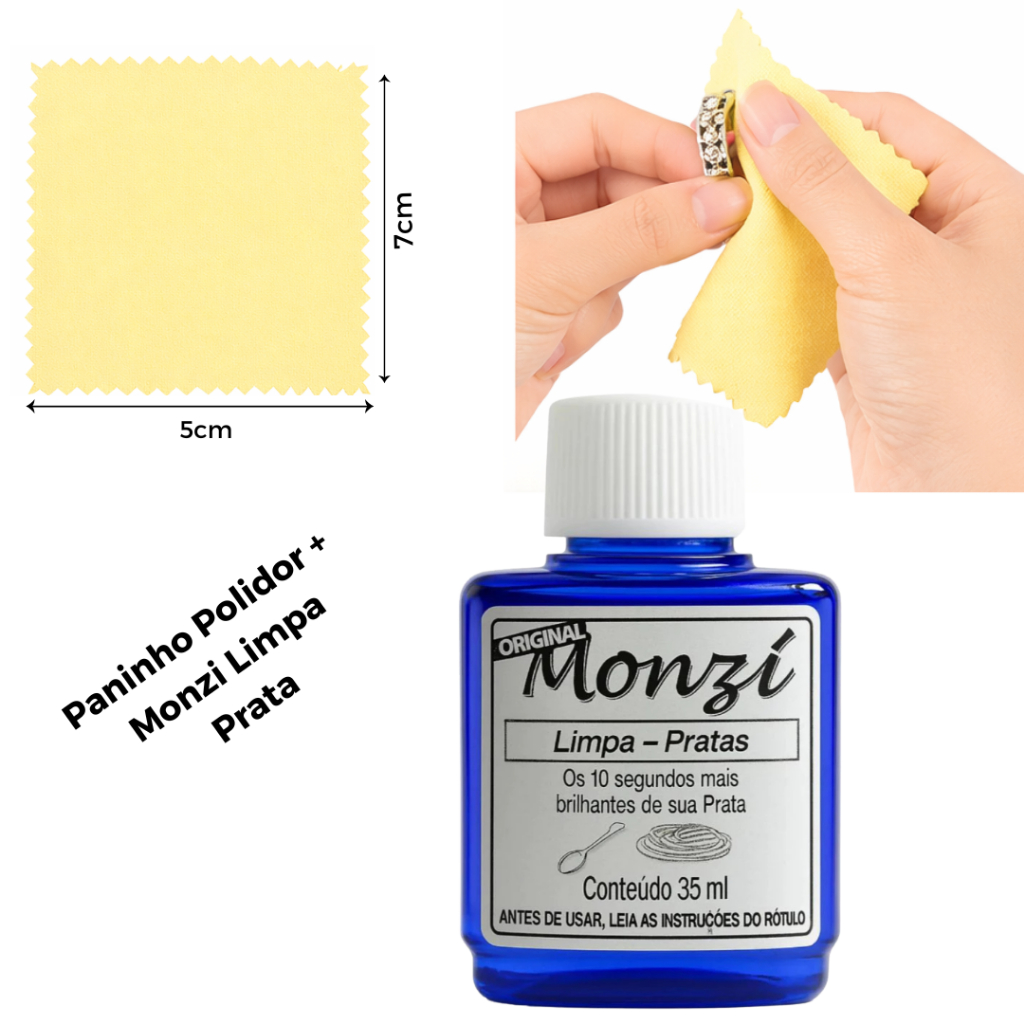 Limpa Prata monzi original frasco 35ml mini flanel