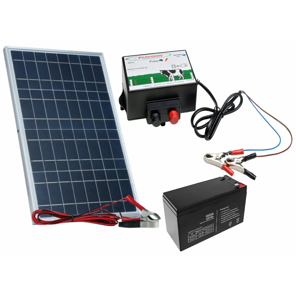 01 Fazndeiro 12V 30k + Painel solar 10w c/ cabeame