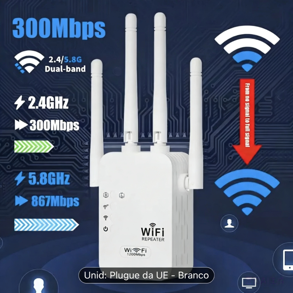 Repetidor Wi-Fi 4 Antenas 300Mbps Amplificador de 