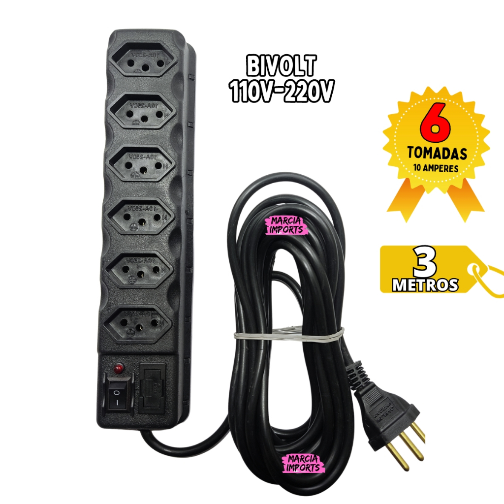 Filtro de Linha RÉGUA DE TOMADAS 6 TOMADAS tripol