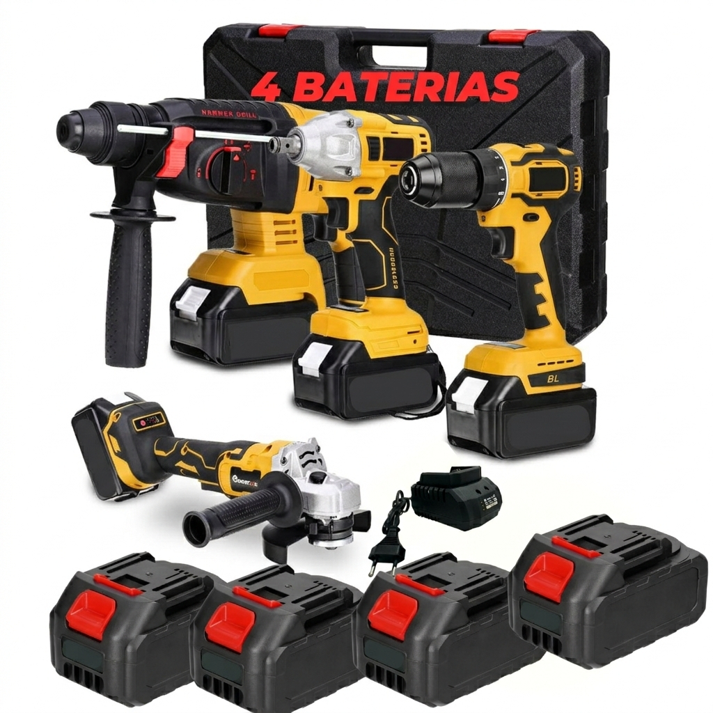 Kit 4em1 Ferramentas Martelete Esmerilhadeira Lixa